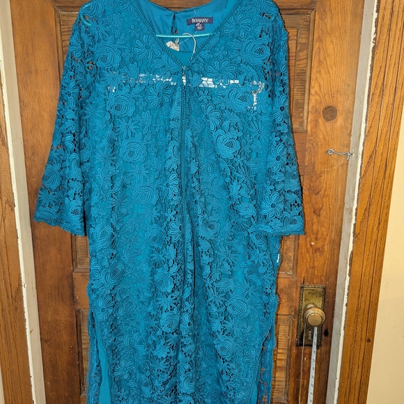 Roaman's Blue Lace Pantsuit with 3/4 Sleeves - Picture 1 of 12